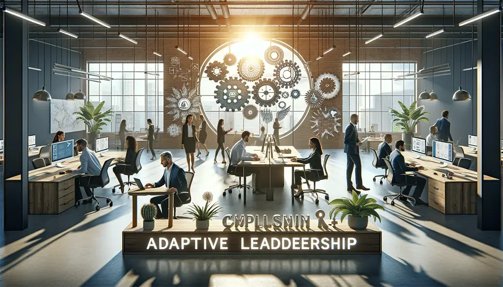 An office scene depicting an organizational culture that complements and supports adaptive leadership