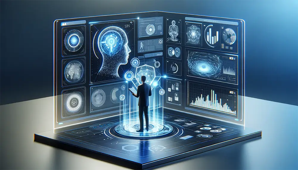 Futuristic Analytical Approach, Leaders Harnessing Advanced AI for Strategic Insights