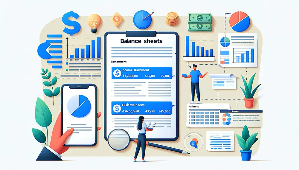 Infographic simplifying the components of balance sheets, income statements, and cash flow statements