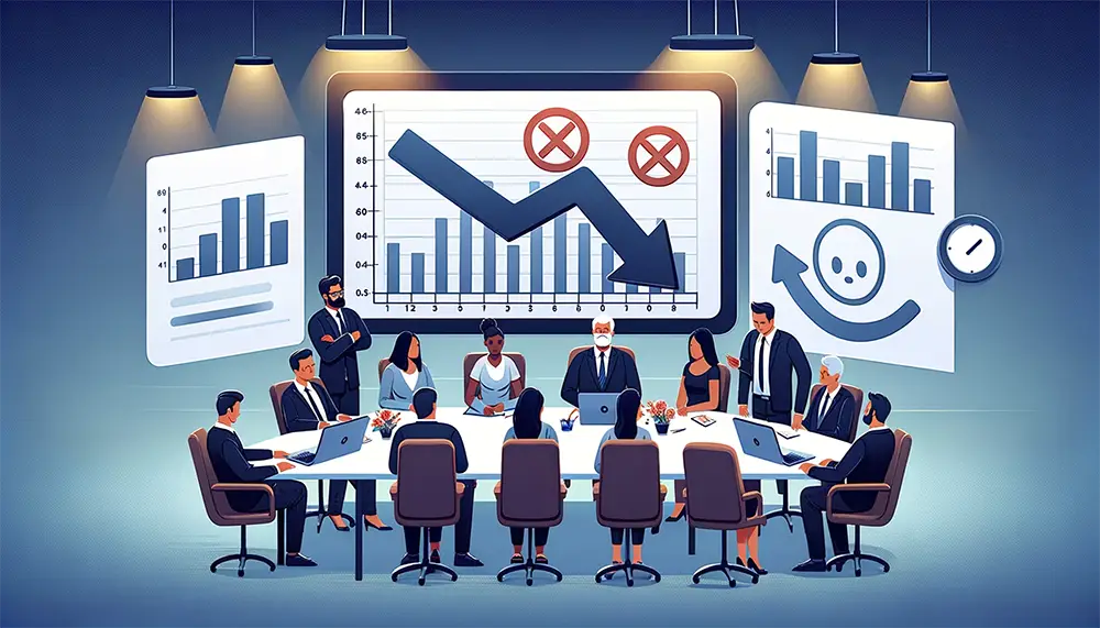 Scene of a business meeting focused on analyzing and identifying a financial error
